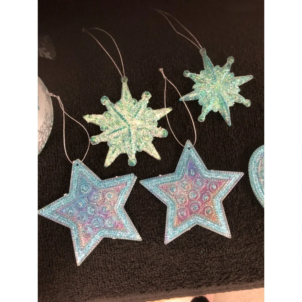 Lot of Vintage Teal/Blue Ornaments~Teal Wired Ribbon Excellent Condition